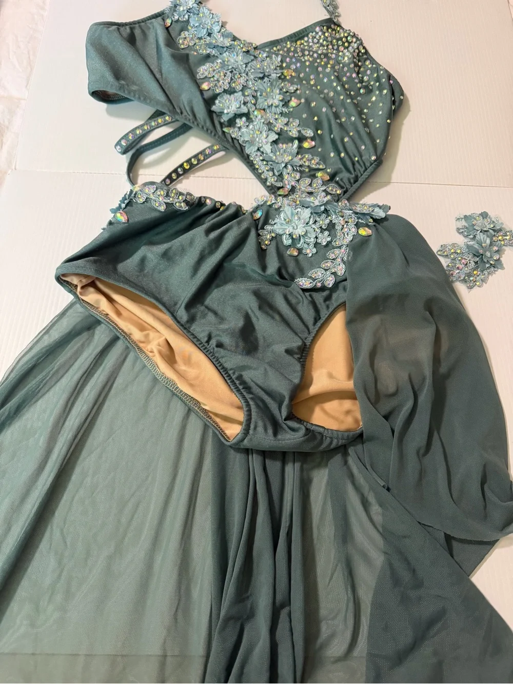 Glamour solo dance costume Jealous 24-221 green lyrical contemporary LA adult
